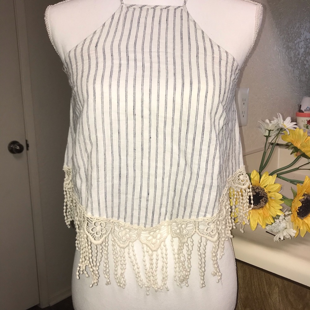 Striped fringe crop top